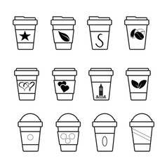 Collection of thin signs of disposable cup. Editable stroke. Simple linear illustration for stores, shops, banners, design Vector