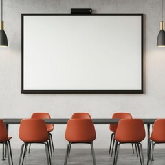 Business conference room, with projector and screen, 3D illustration, copy space for text,