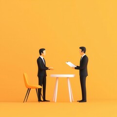 Obraz premium Business negotiation, intense discussion over a contract, 3D illustration, copy space for text,