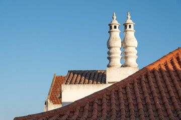 Rooftops of traditional street houses in profile in Portugal