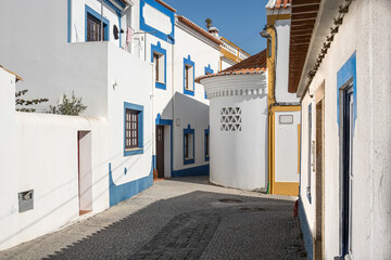 Fototapeta premium Street level close-up of traditional houses in Portugal