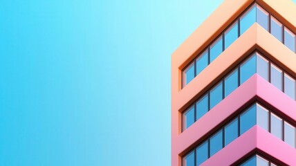 Fototapeta premium Corporate building, modern glass architecture, 3D illustration, copy space for text,