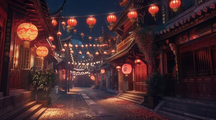 Obraz premium Nighttime Lantern Festival in a Chinese Town
