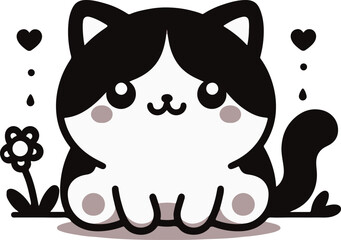 vector cat black and white with white background