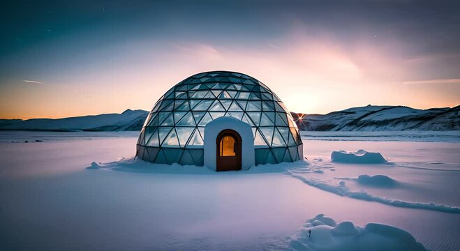 Igloo in the middle of the snow.