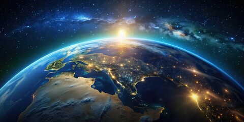 Fototapeta premium Earth at night with lights shining from cities, showing the beauty of urban and natural landscapes, Earth, night, city lights, urban