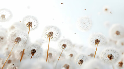 3D Soft Focus White Dandelion Seeds Close-Up: Blurred Edges Symbolizing Letting Go for Janeiro Branco - Ready to Float Away