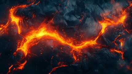Molten Lava Flowing Through Dark Volcanic Rock