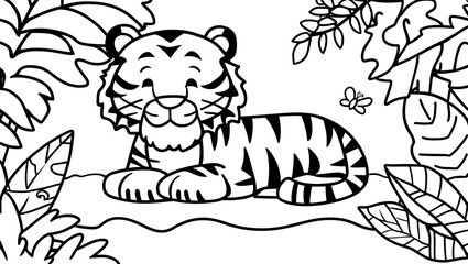 This engaging and charming coloring page features a series of adorable tiger illustrations designed specifically for young children.