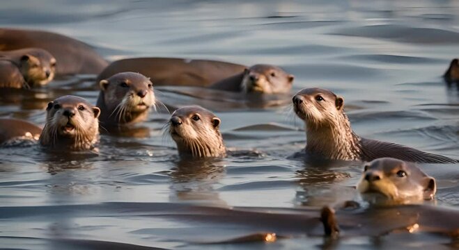 Otters in the river.