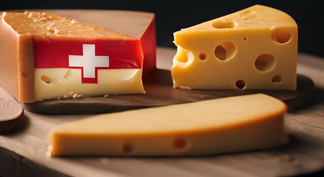 Swiss cheese with the Swiss flag.