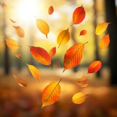 Backgrounds, wallpapers. Autumn leaves in the sun. 3D rendering.