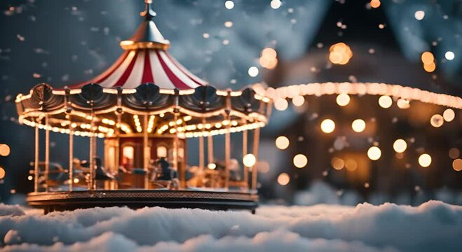 Carousel at a fair at Christmas.