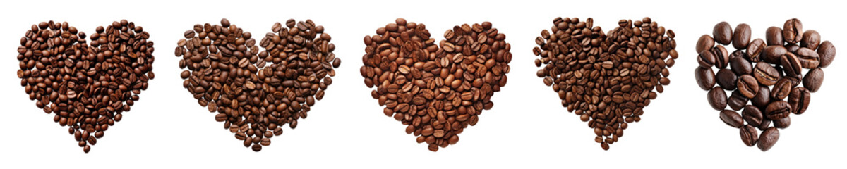 coffee beans in a heart shaped png cut out element set