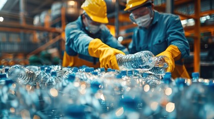The volunteers are working together, They are diligently separating the bottles, showing their commitment to environmental conservation.