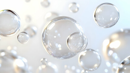 Fototapeta premium 3D Clean Light Background with Floating Donation Bubbles Concept for Fundraising, Ample Copy Space, and Animated Upward Motion
