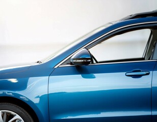 A Blue Sedan Parked on a Light Background During Daylight Hours