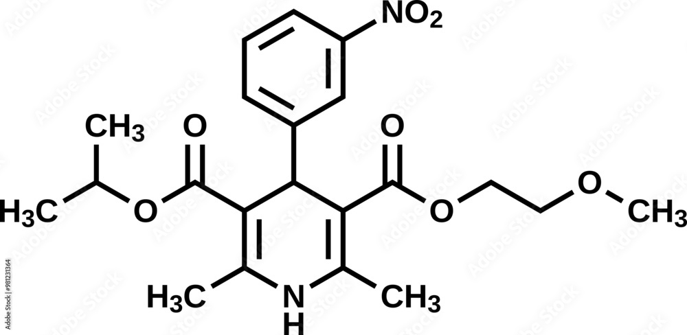 Wall mural Nimodipine structural formula, vector illustration