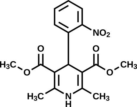 Nifedipine structural formula, vector illustration