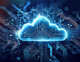 Close-Up Depiction of Cloud Computing Technologies, Featuring Data Storage, Network Connectivity, and Virtual Servers