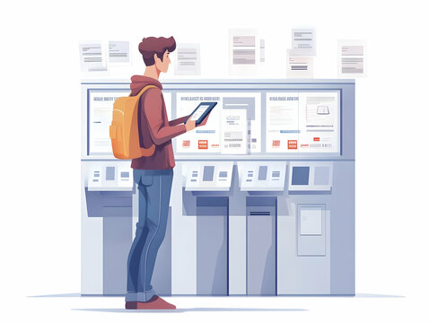 Flat Digital Voter Registration Concept: Medium Shot of Person Using Tablet with Holographic Projections of Forms, Showcasing Modern Registration Ease and Accessibility - Powered by Adobe