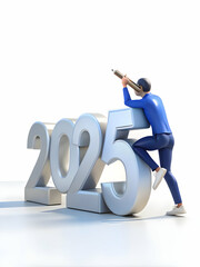 3D Candid Creative Collaboration: Team Brainstorming for 2025 with Calendars - Energetic Idea Generation on White Background