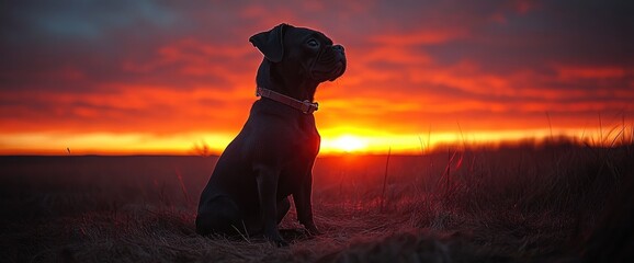 Dog Silhouetted Against Sunset