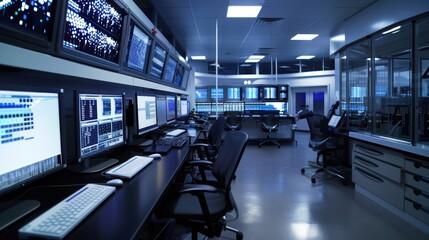 Fototapeta premium Control Room with Monitors and Workstations