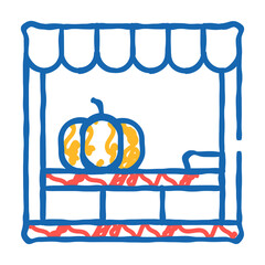 sale stand with pumpkin doodle icon sketch vector. sale stand with pumpkin sign. isolated symbol illustration