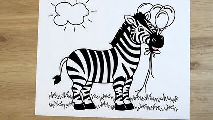 This delightful illustration features a charming and friendly zebra set against a clean white background, making it easy for kids aged 3-7 to color within the lines and explore their creativity. 