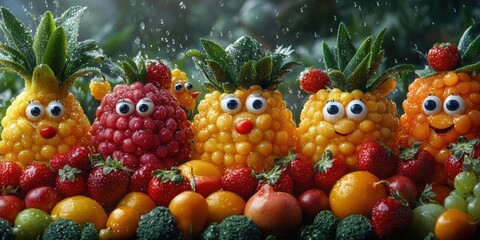 The whimsical city where animated fruits with faces bring joy and charm to every moment of daily life