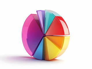 Obraz premium Flat 3D Pie Chart Illustration for Campaign Budget Allocation: Detailed Spending Categories with Holographic Effect on White Background