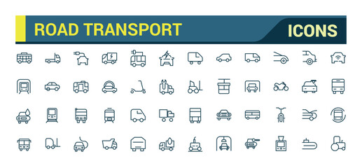 Road Transport thin line icon set. Vehicle icons. Transport stroke icons collection in modern thin line style of bus, car, Ambulance, Auto.