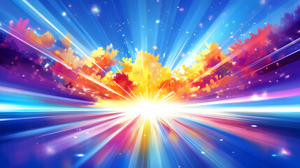 Fototapeta premium Bright Light Radiating Through Colorful Sky with Shining Stripes