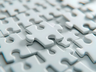 Close-Up of Blurred White Puzzle Pieces Coming Together - Symbolizing Unity and Mental Health Awareness for Janeiro Branco in a Simple Flat Vector Illustration