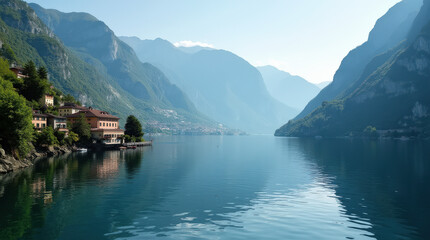Fototapeta premium Stunning Aerial and Scenic Views of Lake Como: Majestic Waterways, Alpine Landscapes, and Italian Lakeside Towns