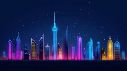 Obraz premium Neon Skyline Cityscape at Night