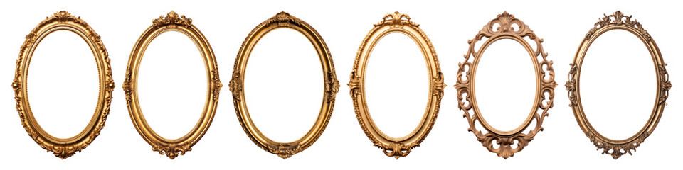 Vintage oval gold frame png cut out element set
