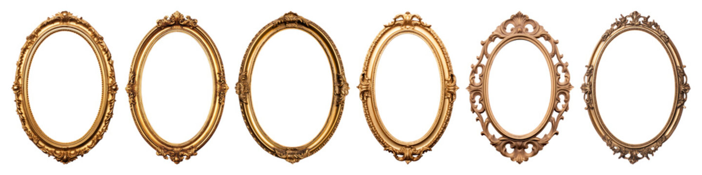 Vintage oval gold frame png cut out element set