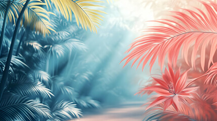 Tropical Palm Leaves and Lush Foliage in a Vibrant Color Palette