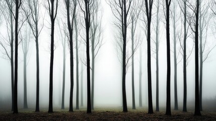 Obraz premium Misty Forest with Tall Trees