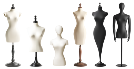 Collection of female woman mannequin dummy display on transparent cutout, PNG file. Many different model style range. Mockup template for artwork graphic design