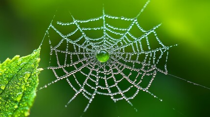 Dew Drops on Spider Web Close Up Macro Photography