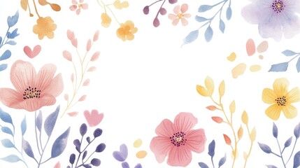 This vibrant watercolor floral design features soft wildflowers in pinks, blues, and purples on a clean white background, making it perfect for weddings, birthdays, and invitations