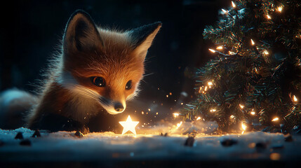 Fototapeta premium Curious Fox with Christmas Star