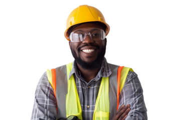 portrait of a construction worker on white background
