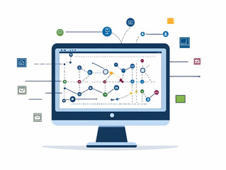 Flat Prediction Algorithm: Close-Up on Computer Screen Detecting Anomalies in Voting Patterns - Technology Ensuring Election Integrity in Simple Flat Vector Illustration