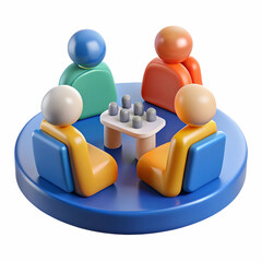 Obraz premium 3D Candid Office Team Meeting Concept: Team Collaborating on 2025 Goals with Calendars in Meeting Room - Isolated Icon on White Background