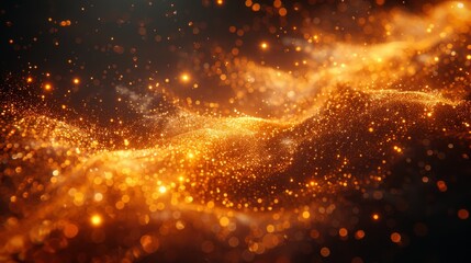 Golden Particles Wave Background. Golden Dust Particles with Real Lens Flares. Abstract Background.