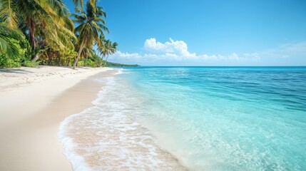 Palm Trees Line a Tropical Beach with Pristine White Sand and Turquoise Water